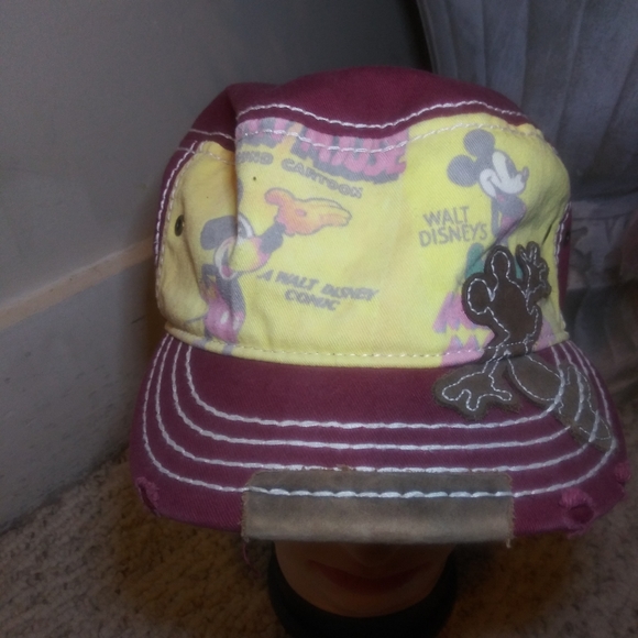 Walt Disney World Exclusive Distressed Burgundy/Yellow Mickey Mouse Trucker Hat - Picture 2 of 15